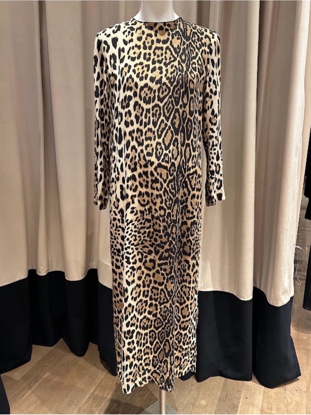Leopard Print Long Sleeve Maxi Dress - Beige/Black